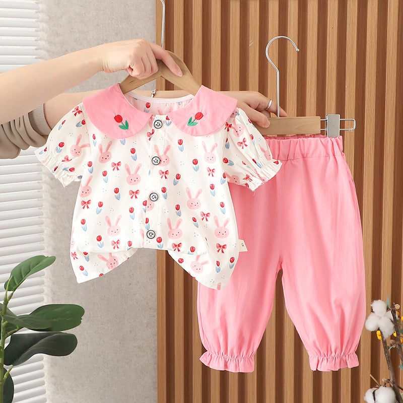 Children's Clothing Bunny Short-sleeved Cardigan Trousers Two-piece Children's Suit