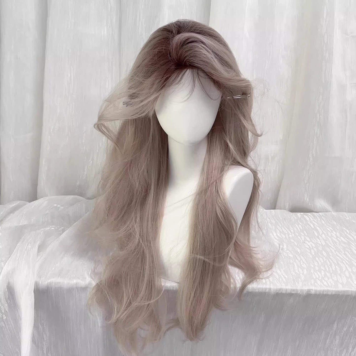 Women's American Style Maine Mid-length Bangs Curly Hair Wig Long Curls