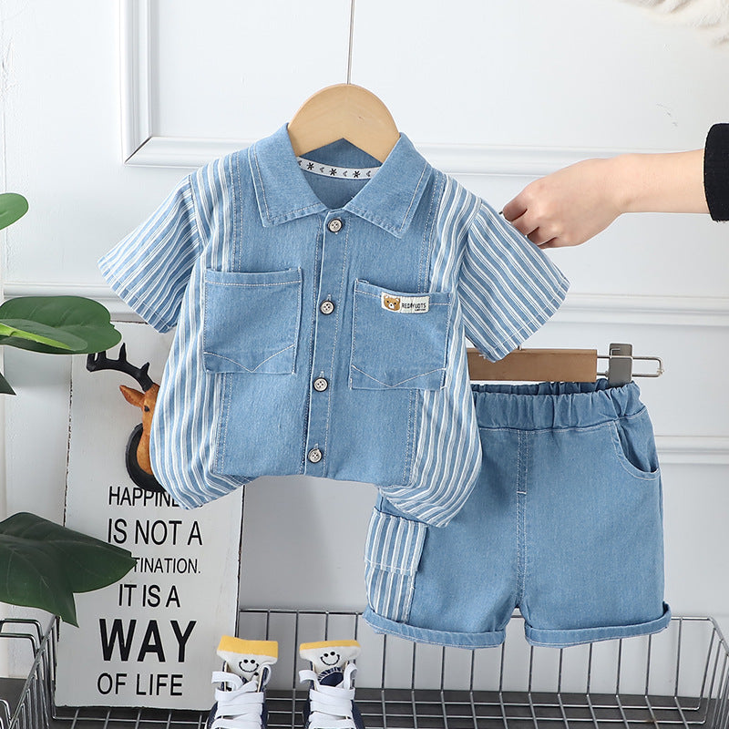 Children's Clothing Summer Denim Shirt Comfortable Short Sleeve Children's Suit