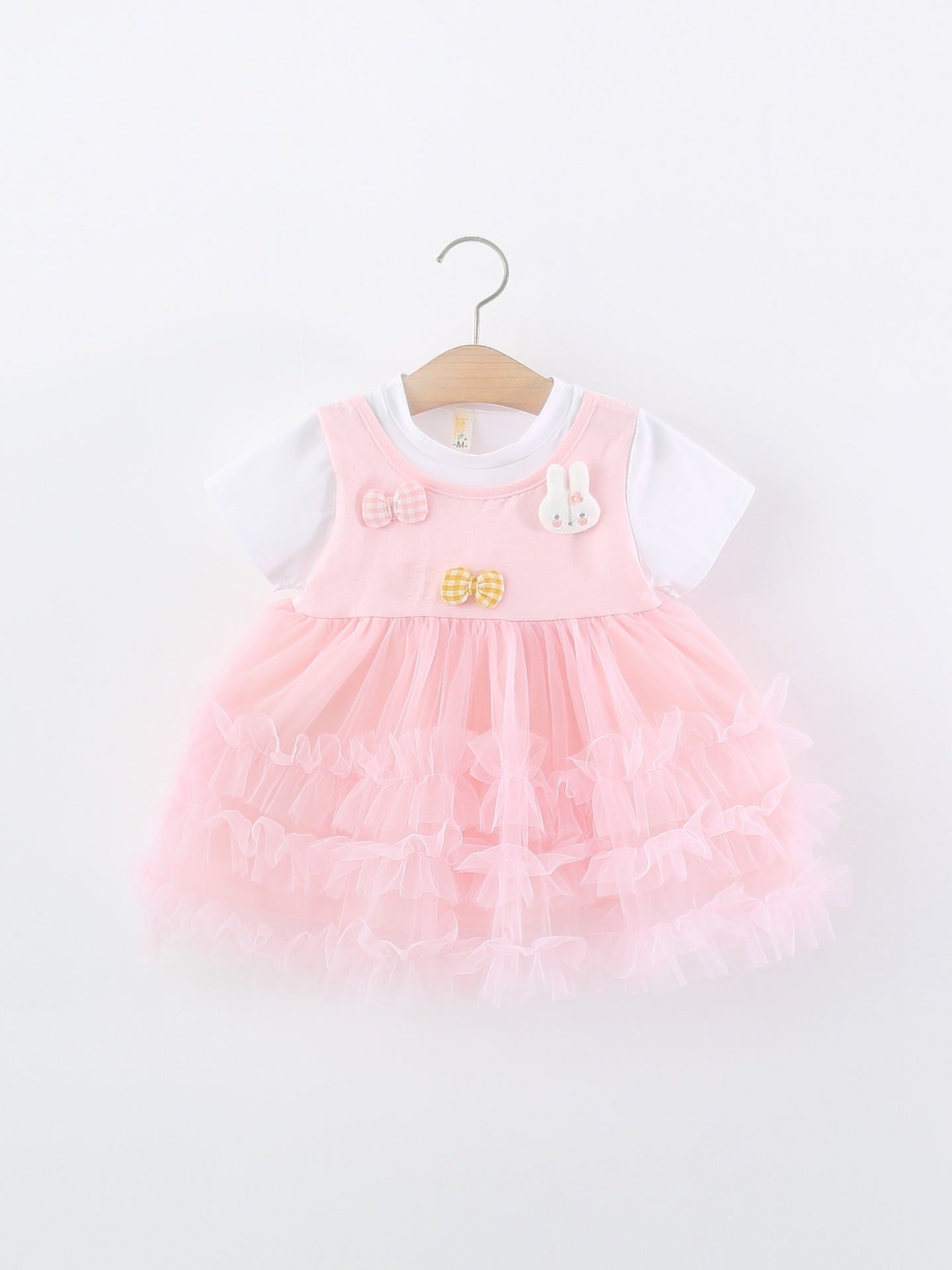 Children's Short-sleeved Summer Sweet Cute Fake Two Pieces Tulle Tutu Princess Children's Dress