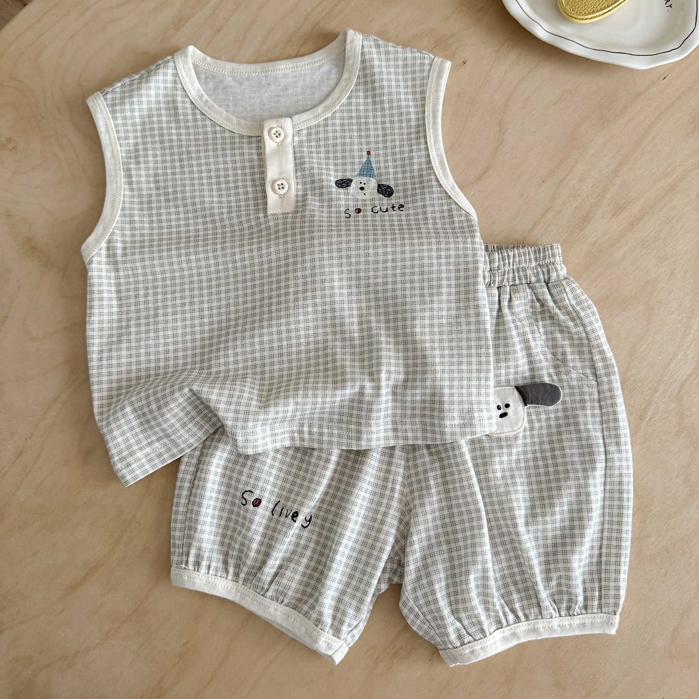 Children's Boy Summer Infant Toddler Plaid Sleeveless Vest Thin Children's Suit