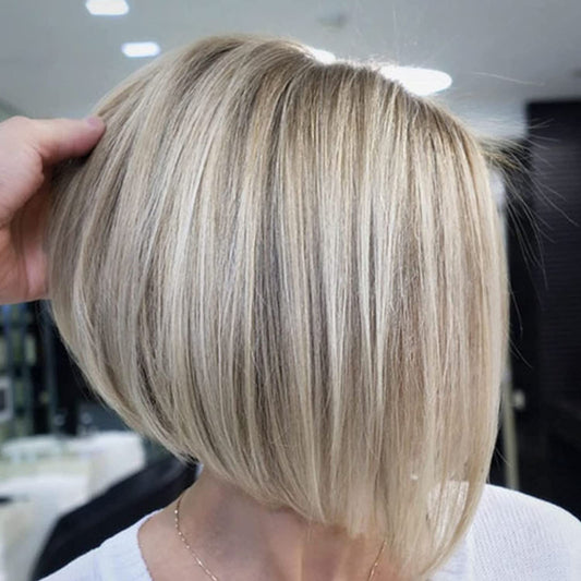 Female Gradient White Gold Color Split Wig Short Straight Hair