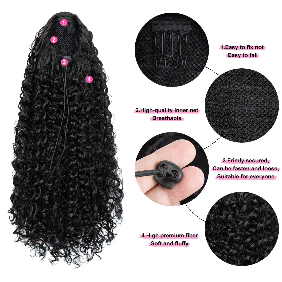 African Small Curly Female Chemical Fiber Drawstring Wig Ponytail