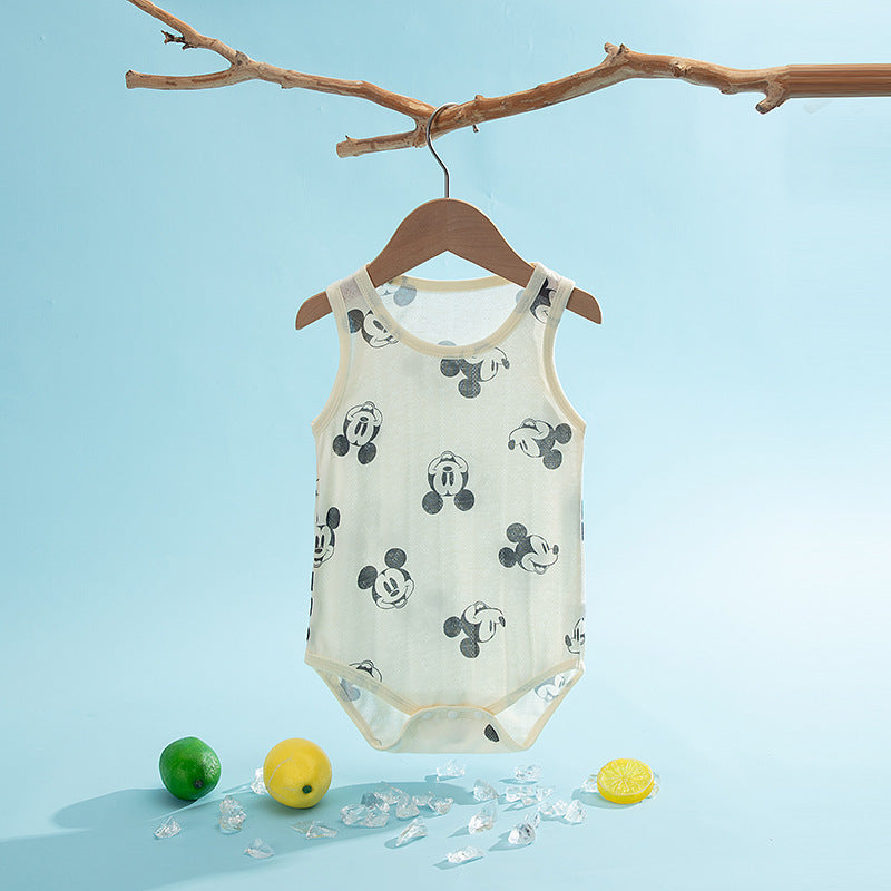 Vest Thin Triangle Rompers Bamboo Fiber Three Pcs Cartoon Breathable Jumpsuit, Climbing Suit