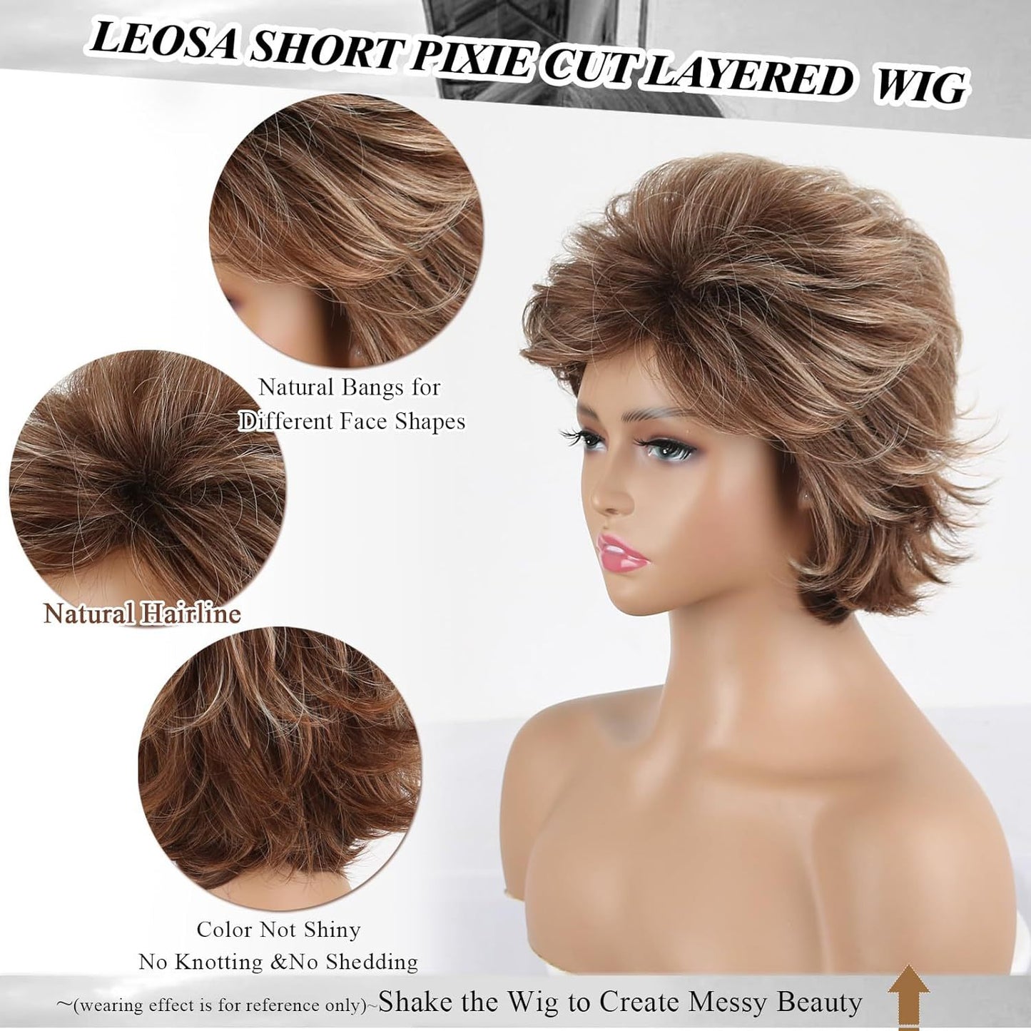 Women's Fashion Chemical Fiber Brown Partial Fluffy Wig Short Curly Hair