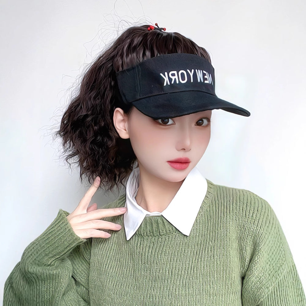 Hat Female Summer Sun Fashion Air Top Half Tie Wig Short Curly Hair