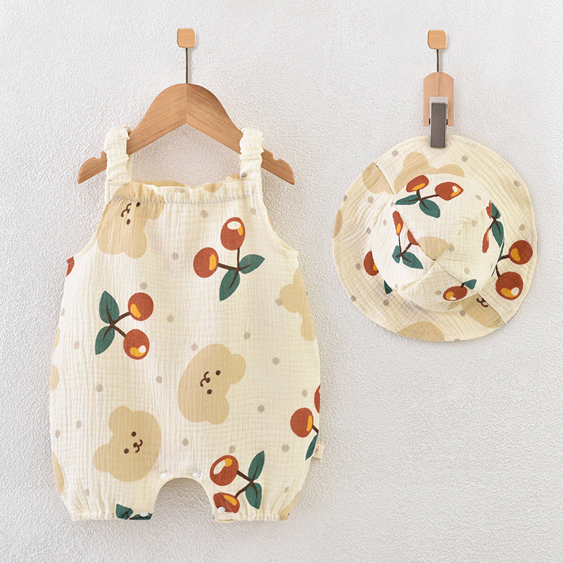 Pure Cotton Yarn Cloth Summer Thin Romper Clothes Breathable Born Jumpsuit, Climbing Suit