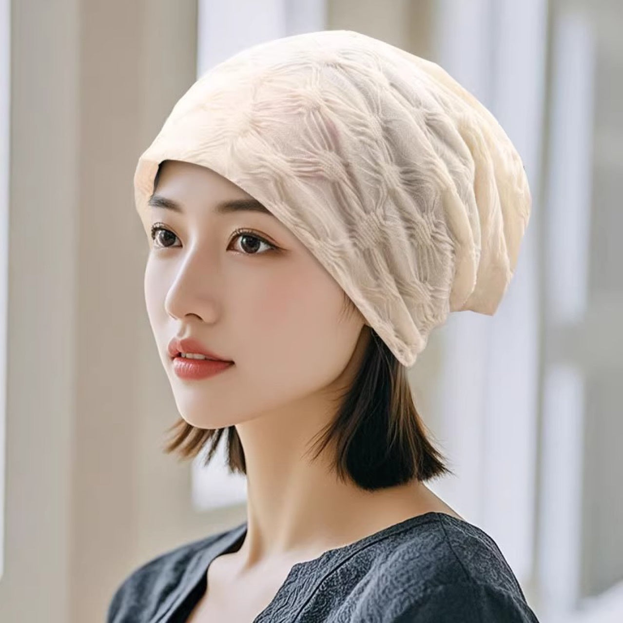 Hat Integrated Toque Pile Heap Cap Wig Short Straight Hair