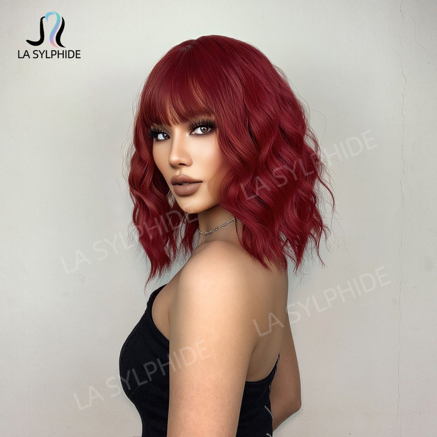 Women's Mechanism Fiber Head Cover Air Bangs Red Wig Short Curly Hair
