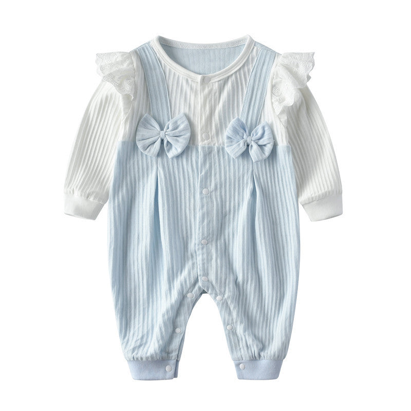 Double Bow Strap Clothes Long Cotton Sleeve Jumpsuit, Climbing Suit