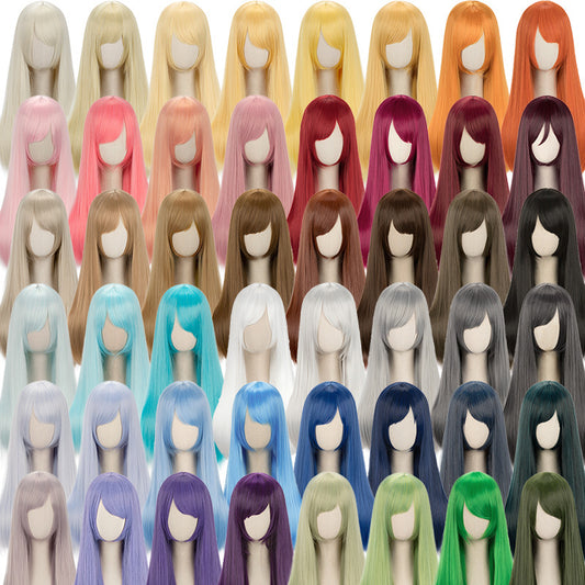 Universal Color Long Straight Hair Black White Gray Pink Red Cos Wig