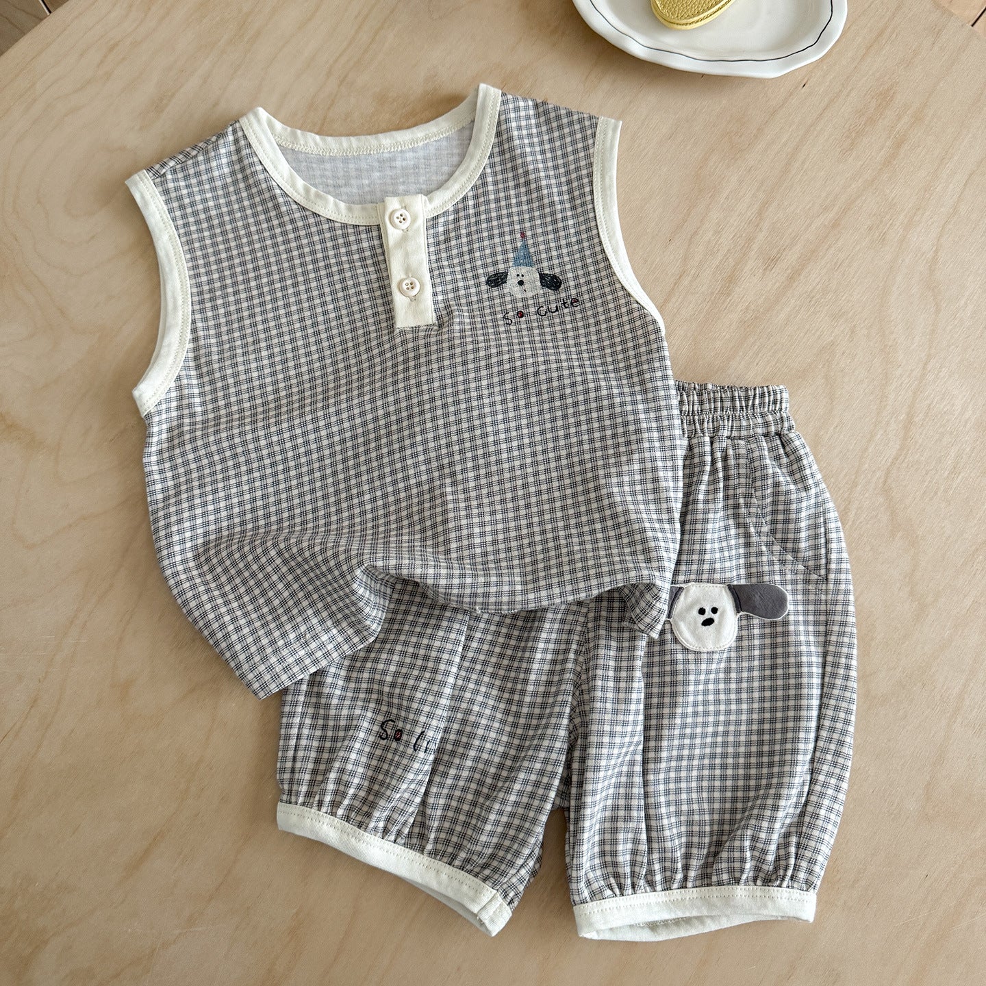 Children's Boy Summer Infant Toddler Plaid Sleeveless Vest Thin Children's Suit