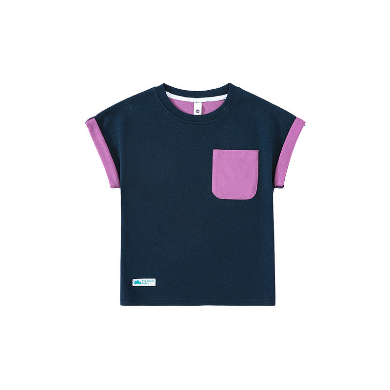 Children's Clearance Mountain Clothing Contrasting Color Cuff Short-sleeved Summer Children's T-shirt