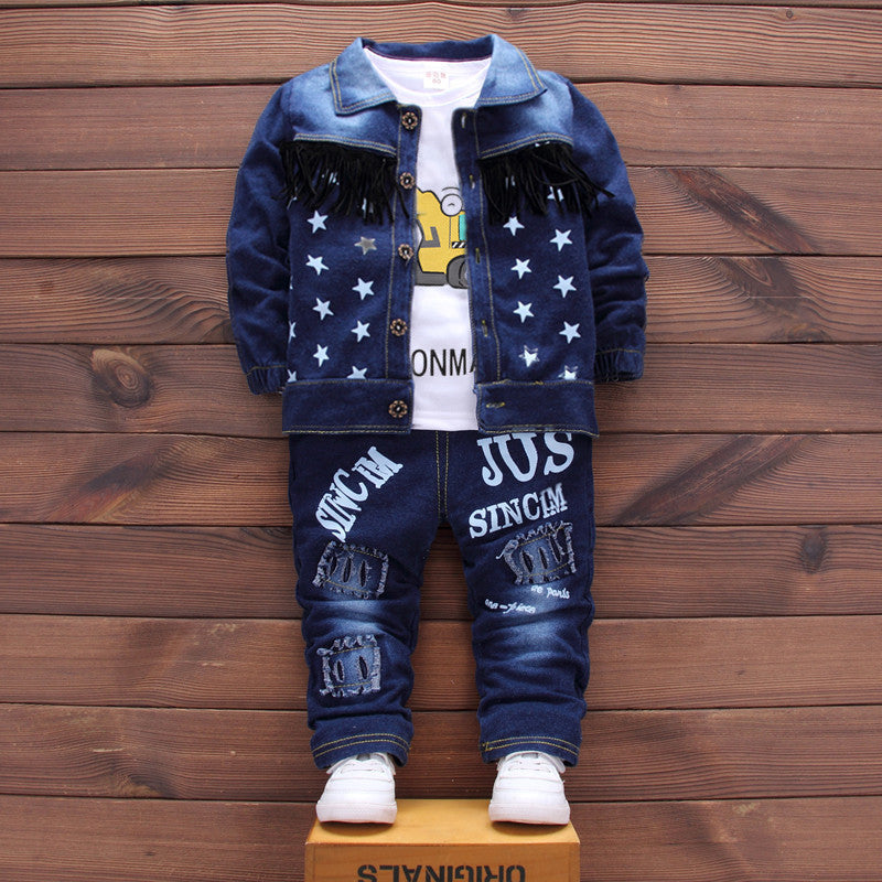 Children's Spring Clothes Korean Denim Three-piece Set Children's Suit