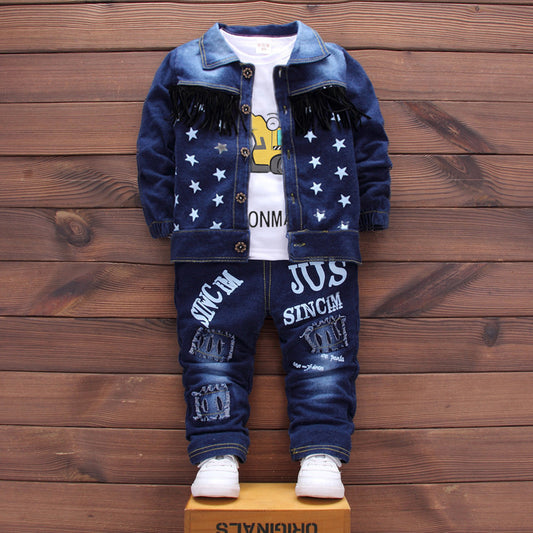 Children's Spring Clothes Korean Denim Three-piece Set Children's Suit