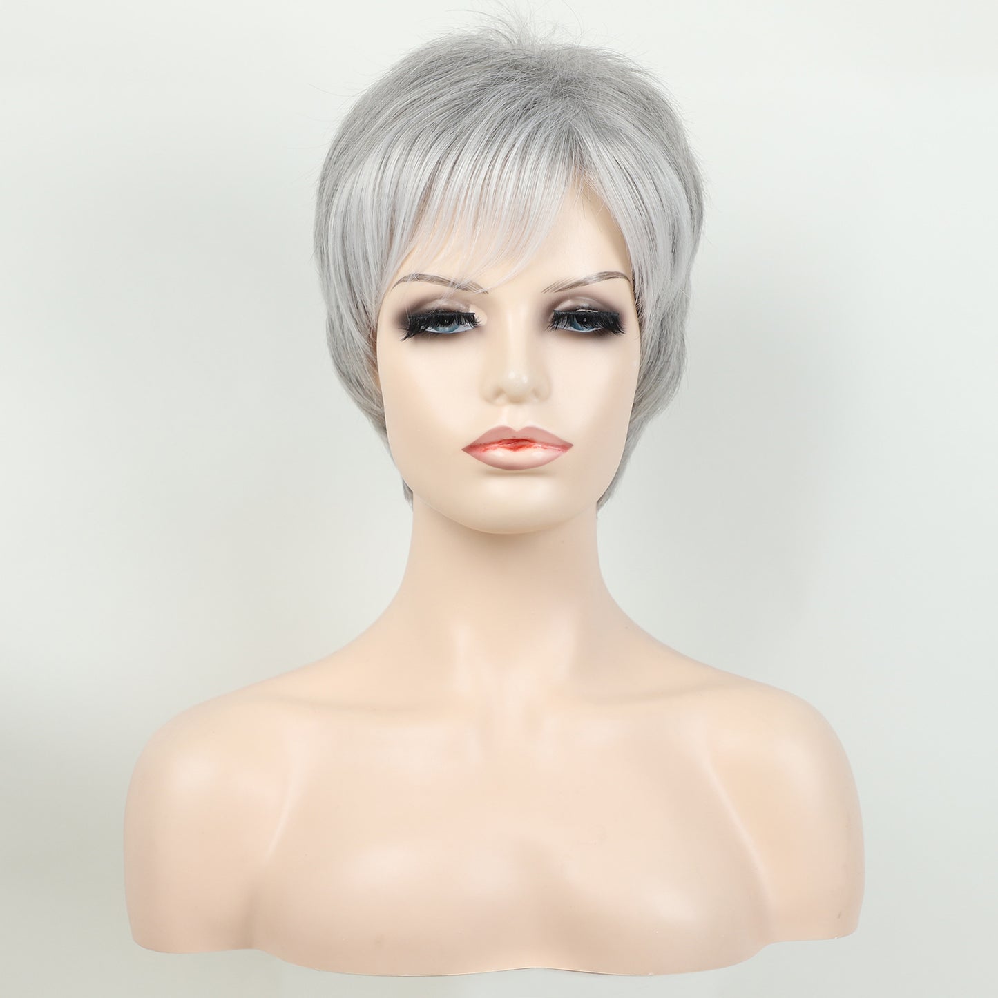 Women's Fashion Gray Mechanism Chemical Fiber Female Full Wig Short Curly Hair