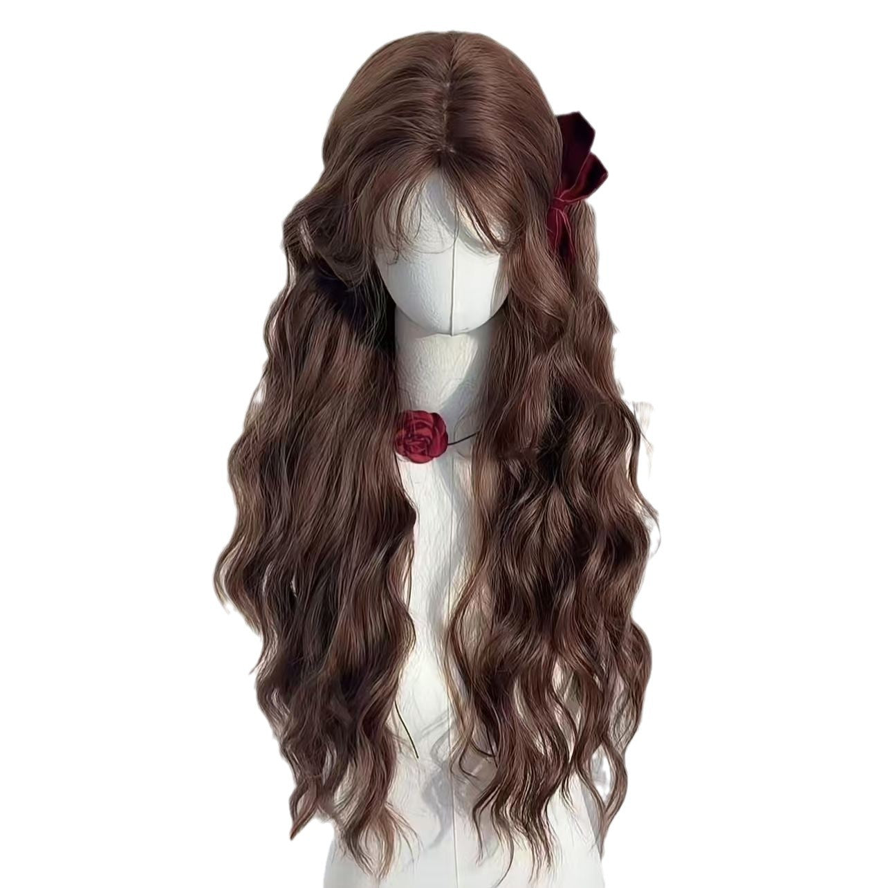 Chestnut Female Brown Small Lazy Temperament Wig Long Curls
