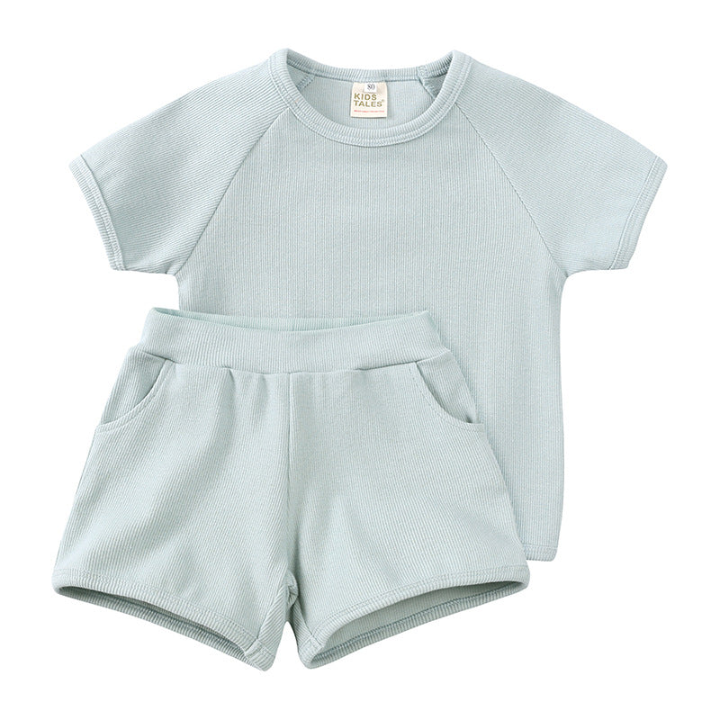 Children's Summer Boys Korean Style Loose Solid Color Short Sleeve Shorts Children's Suit