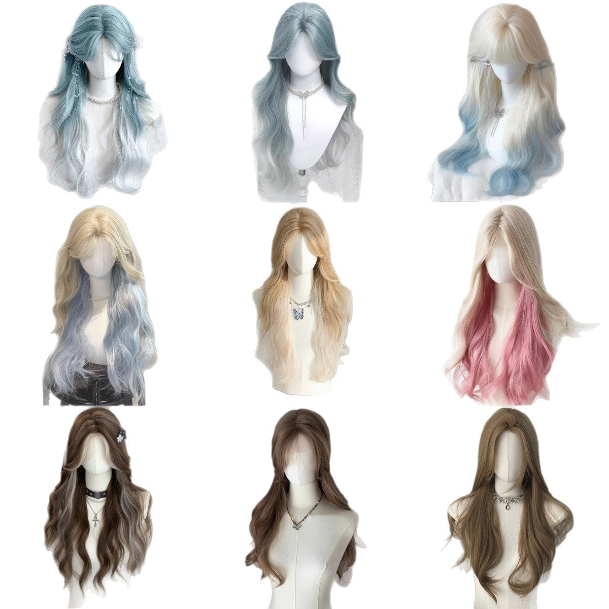 Forehead Lace Natural Fluffy Big Wave Gradient Highlight Medium Bangs Wig Long Curls