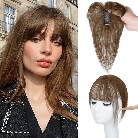 French Set Real Hair Straight Female Brown Head Wig Bangs