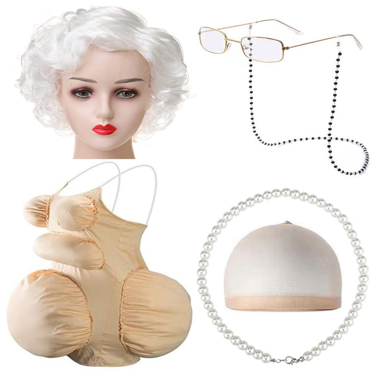 Fake Fat Belly School Day Role Play Dress Cos Wig