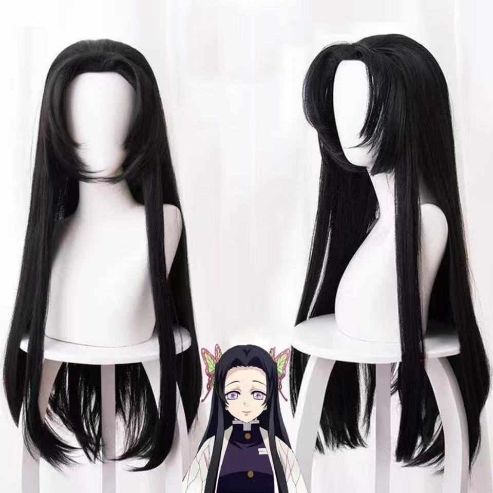 Hui Anime Black Medium Long Straight Hair Rose Cos Wig