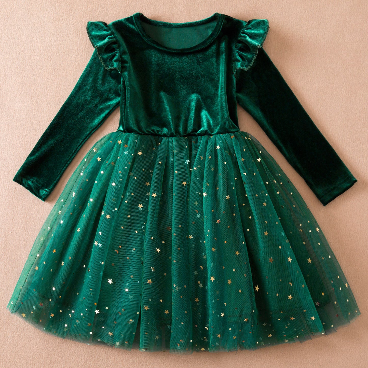 Children's Long-sleeved Fashionable Star Sequins Mesh Princess Christmas Children's Dress