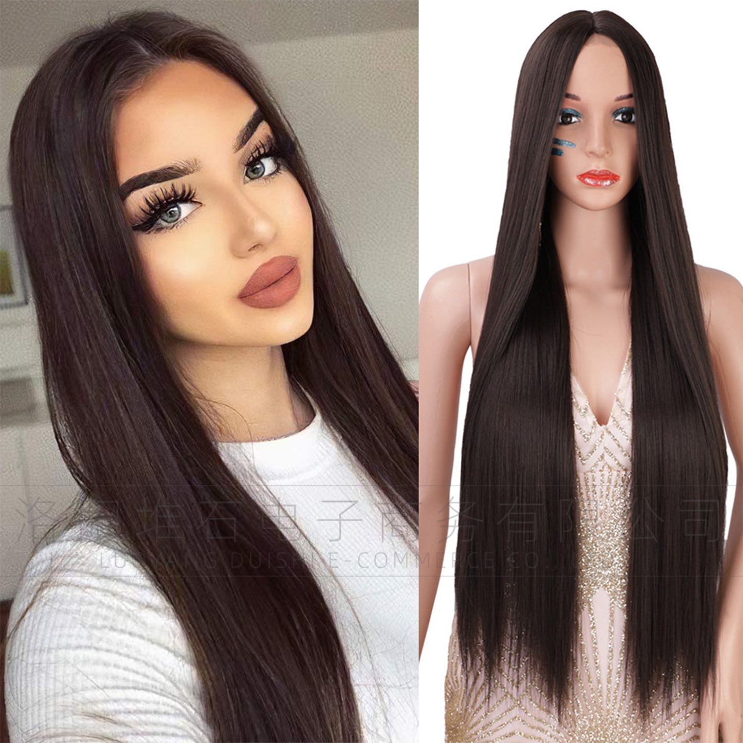 Women's Small Lace Black Hair Chemical Fiber Long Straight Wig