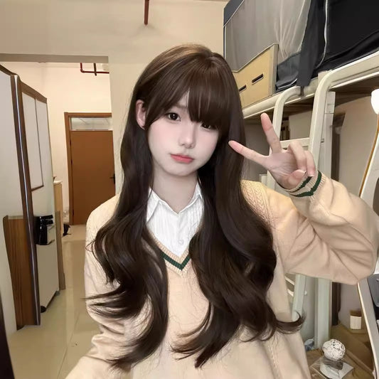 Pair Of Ponytail Star Female Cold Brown Big Wave Curly Wig Long Curls