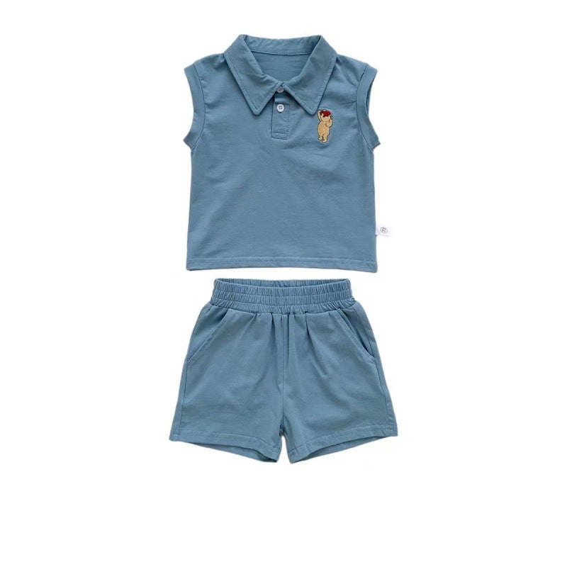Boy Sleeveless Tank Top Shorts Two-piece Loose Thin Breathable Cotton Children's Suit