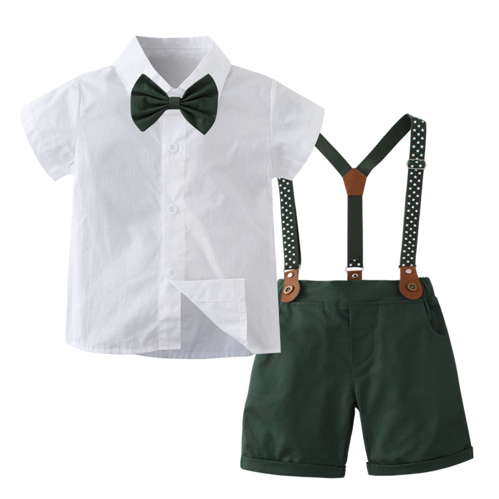 Children's Clothes Summer Short-sleeved Two-piece Strap British Gentleman Children's Suit