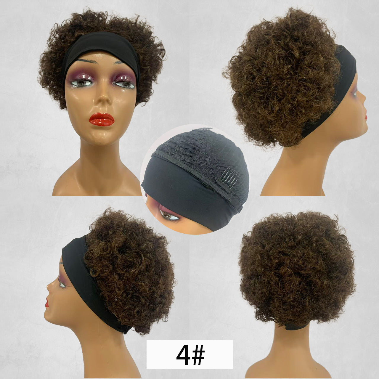 Comfortable Headband Curly Short Human Africa Real Hair Wig