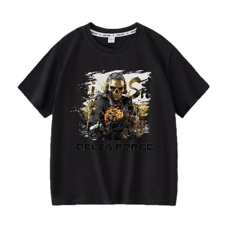 Dragon Eclipse Gold Rose Peripheral Boys Short Sleeve Loose Half-sleeve Children's T-shirt