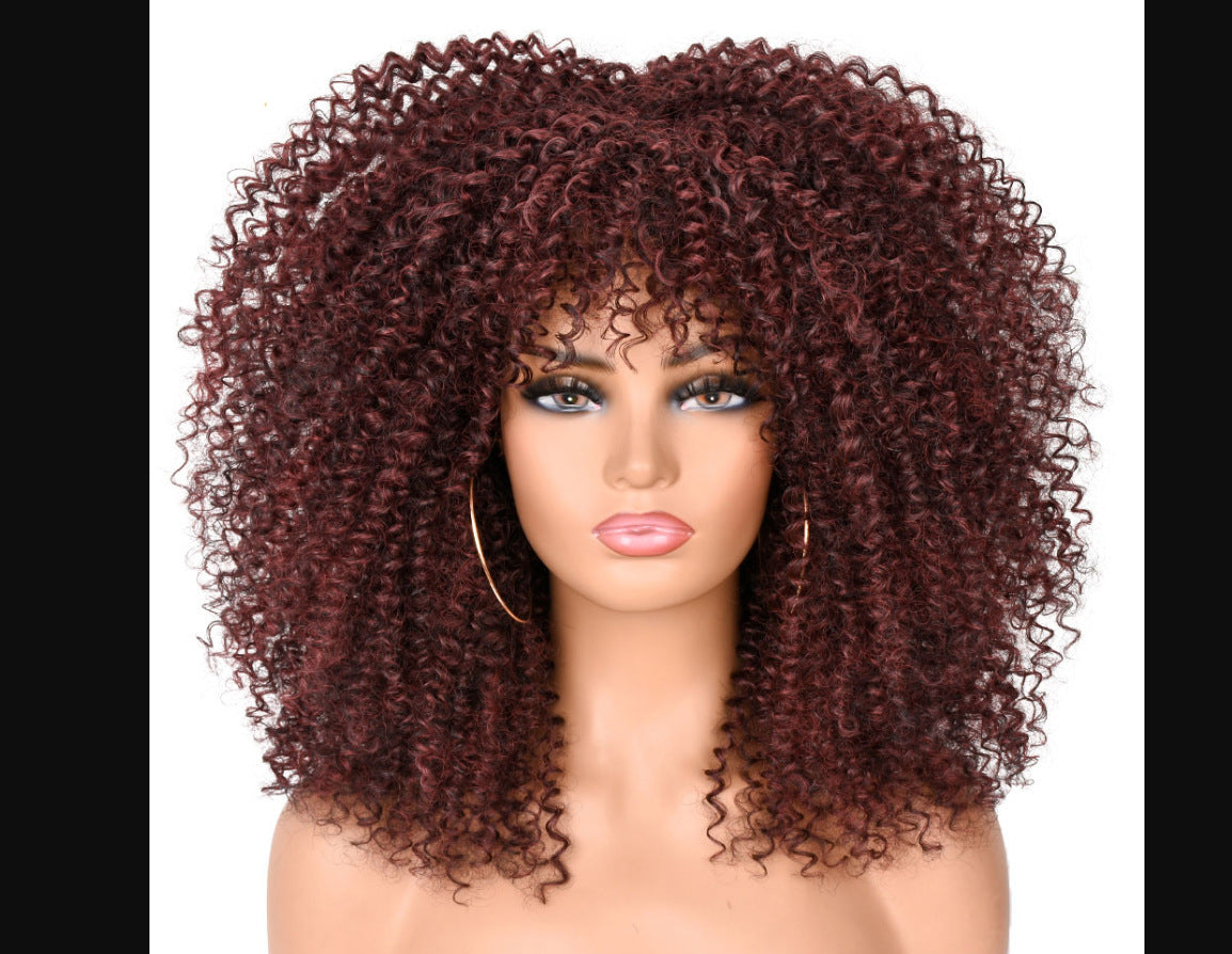 Women's African Fashion Explosion Small Head Cover Wig Short Curly Hair