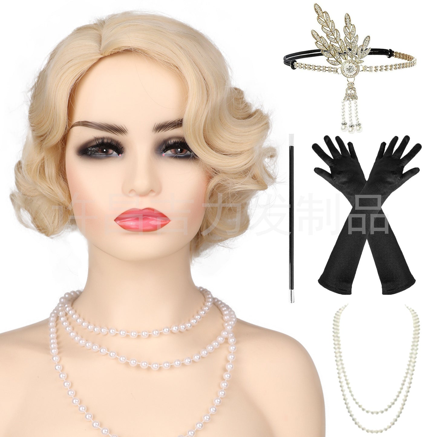 Vintage Hand Push Water Ripple Simulation Stage Wig Short Curly Hair