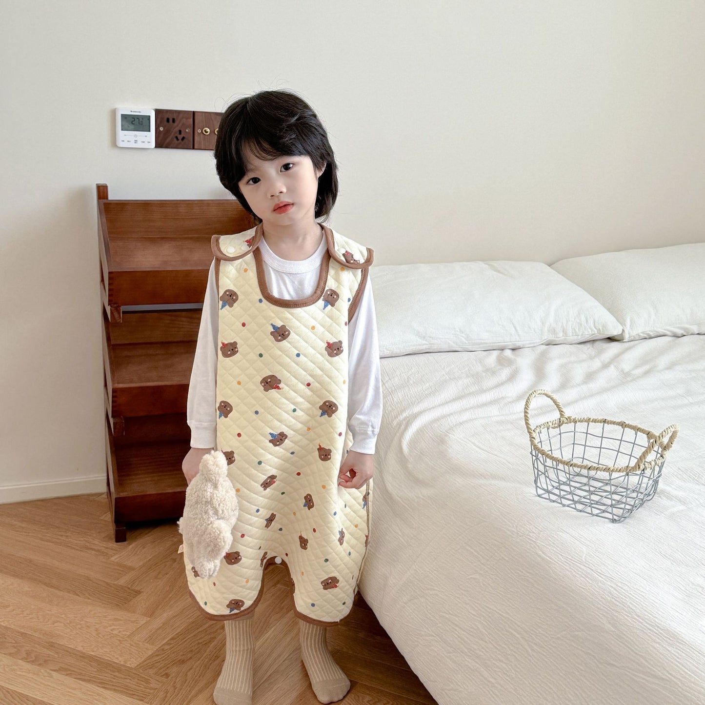 Children's Warm One-piece Pajamas Quilt Split Leg Middle Big Jumpsuit, Climbing Suit