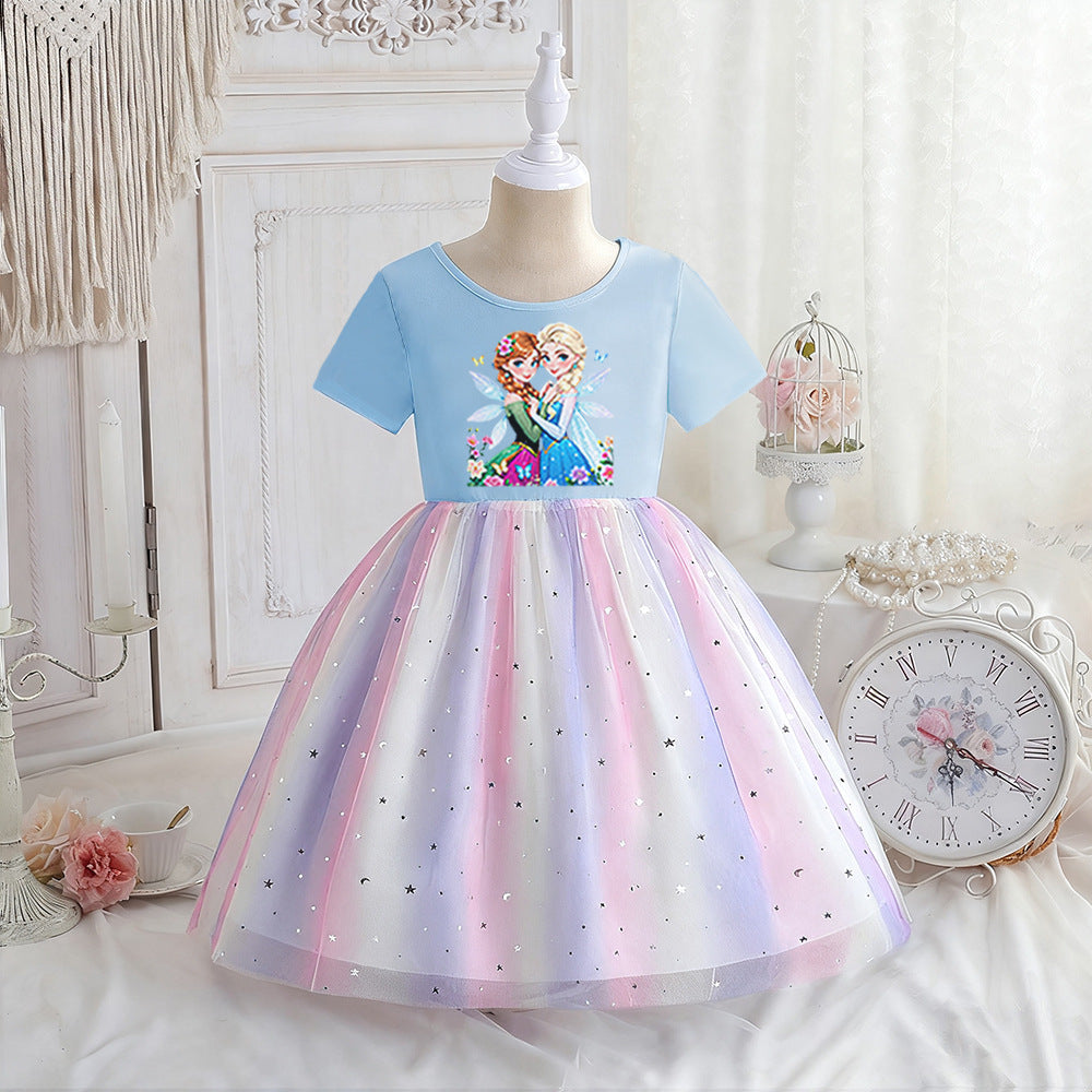 Children's Summer Short Sleeve Clothing Gauze Princess Skirt Frozen Children's Dress