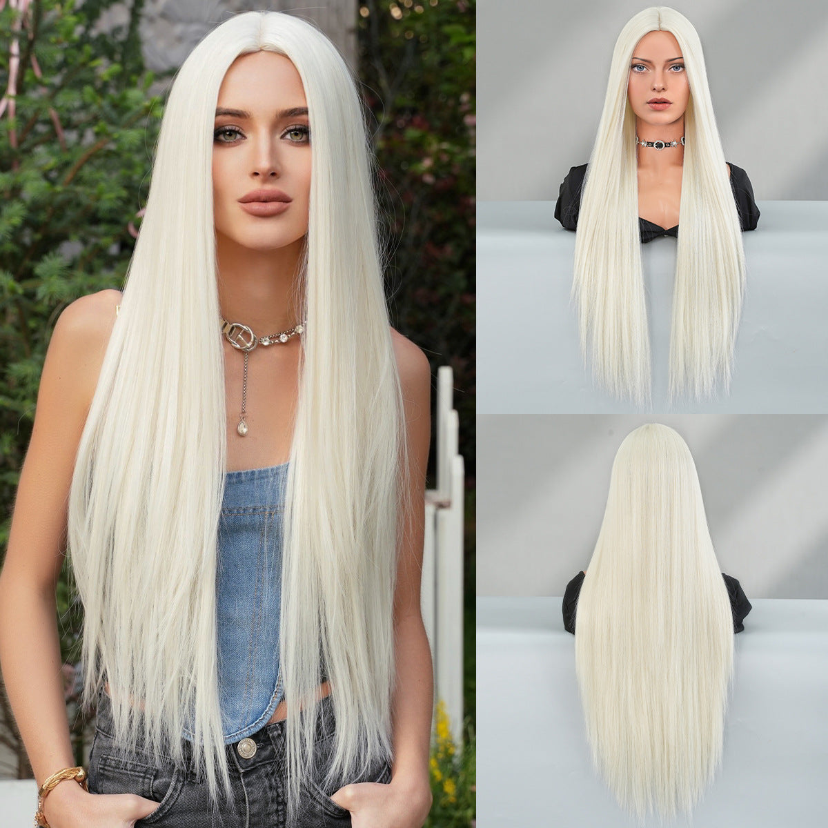 Women's Hair Nordic Natural Gold Gradient Chemical Long Straight Wig