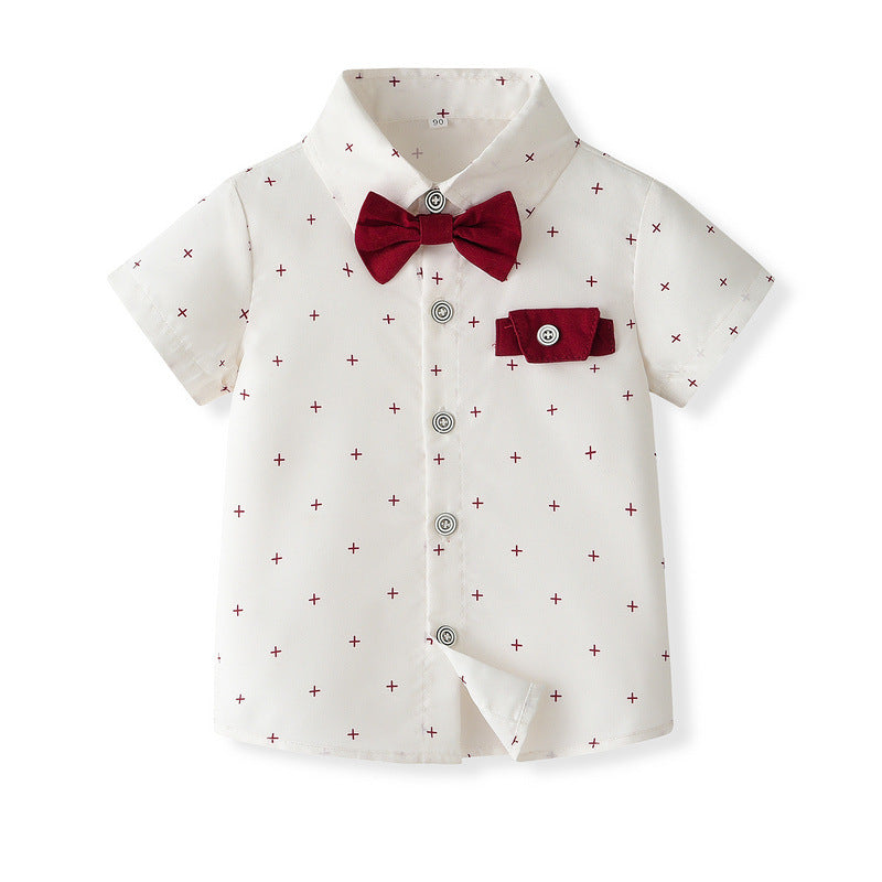 Children's Clothing Source Summer Short-sleeved Suspender Pants British Children's Suit