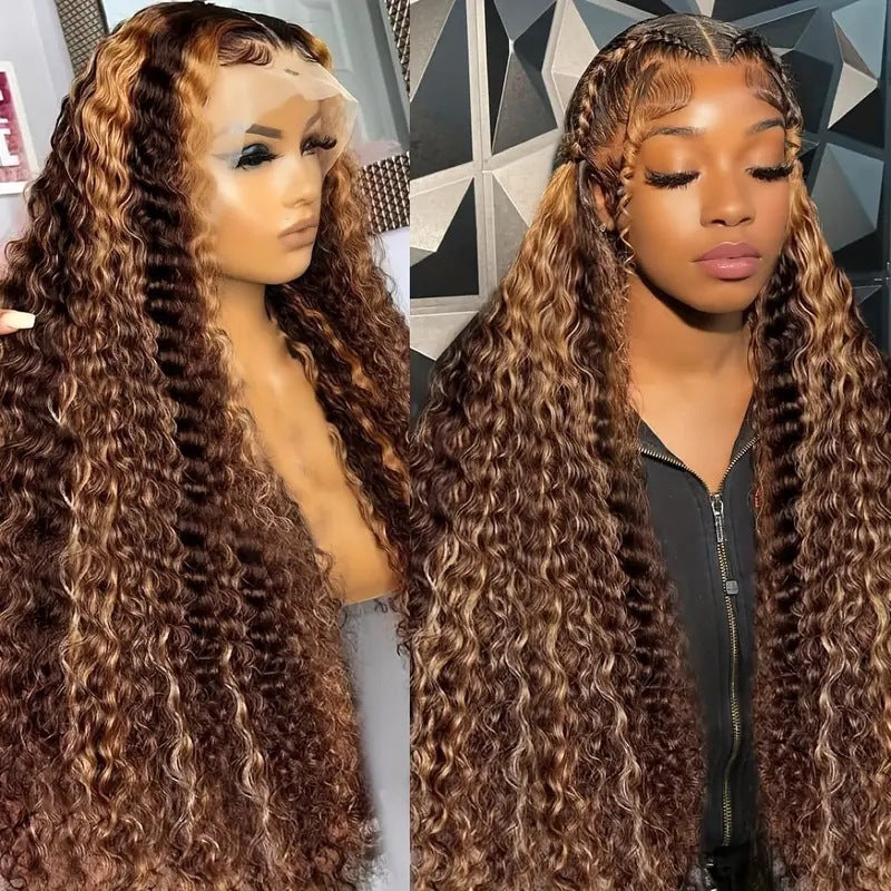 African Small Roll Wound Tube Curly Fashion Piano Color Highlight Wig Long Curls