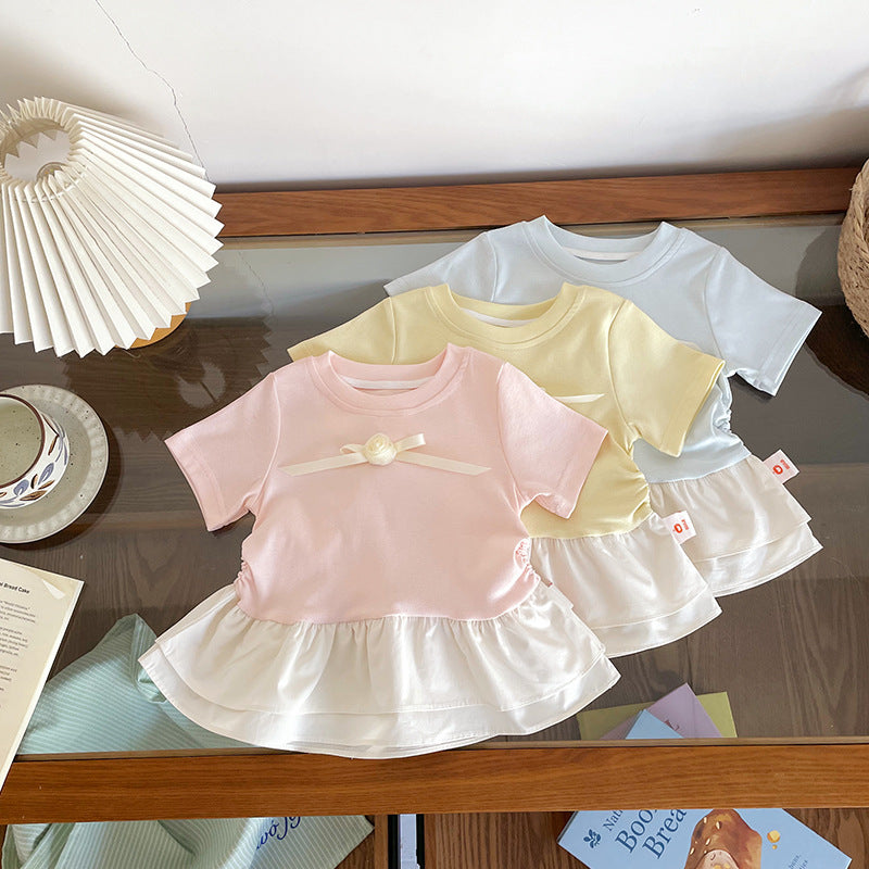 Short-sleeved Summer Sweet Bow Ruffled Tide Children's T-shirt