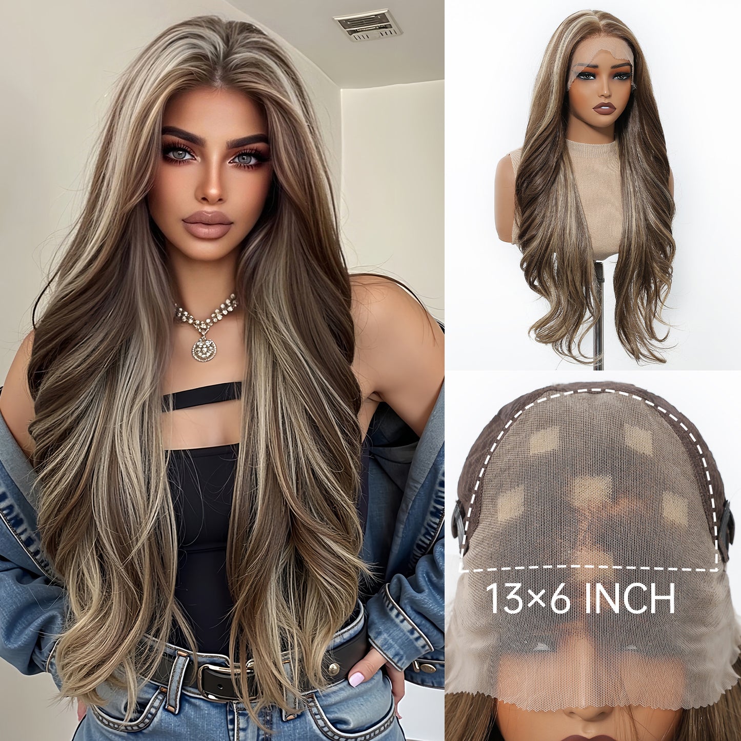 Area Lace Female Light Brown Dyed Curly Hair Wig Long Curls