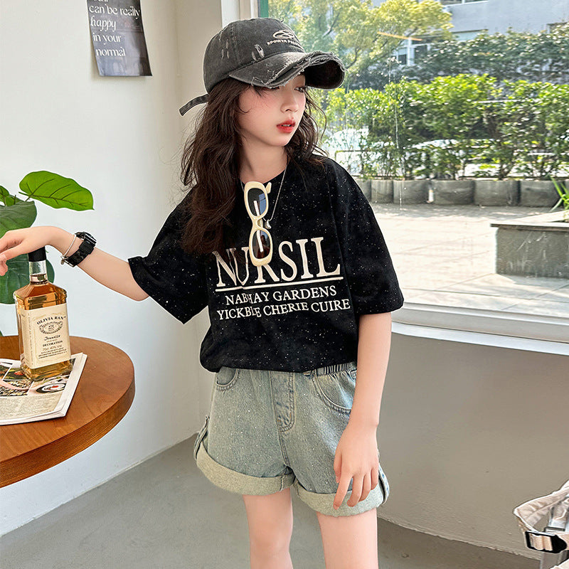 Children's Short-sleeved Summer Top Middle Big Half-sleeved Loose Children's T-shirt