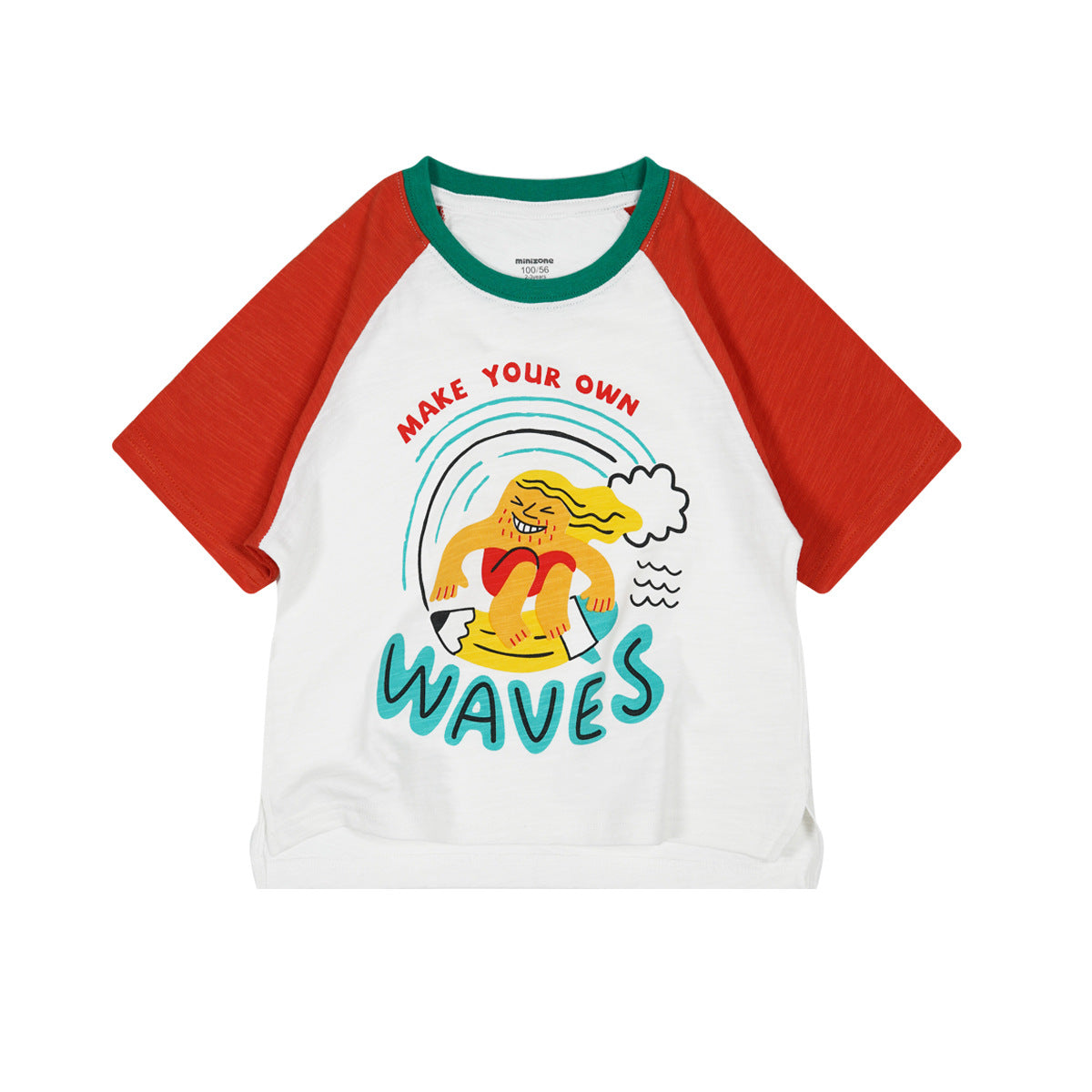 Children's Thin Cotton Slub Top Boys Contrast Color Raglan Sleeve Round Children's T-shirt