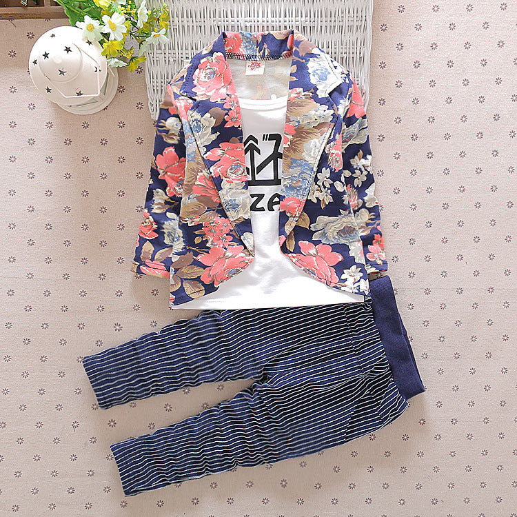 Children's Personalized Printed Fake Three Pieces Pants Full Top Two-piece Children's Suit