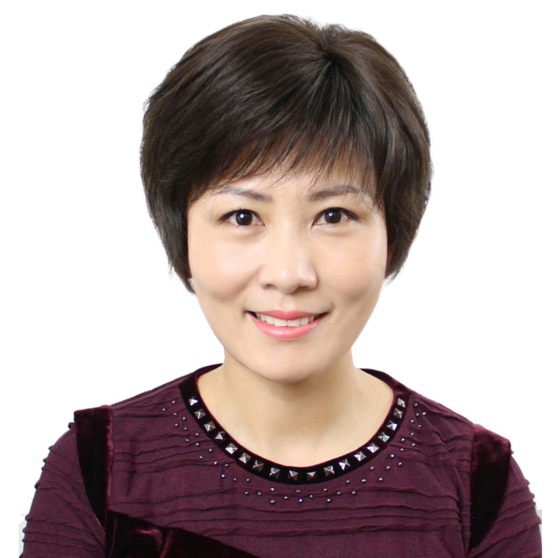 Female Full Human Lady Mom Chemotherapy Bald Head Wig Short Straight Hair