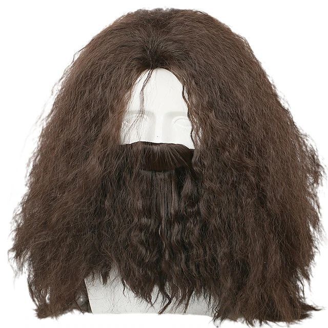 Movie Role Play Brown Long Curly Hair Beard Accessories Men's Wig