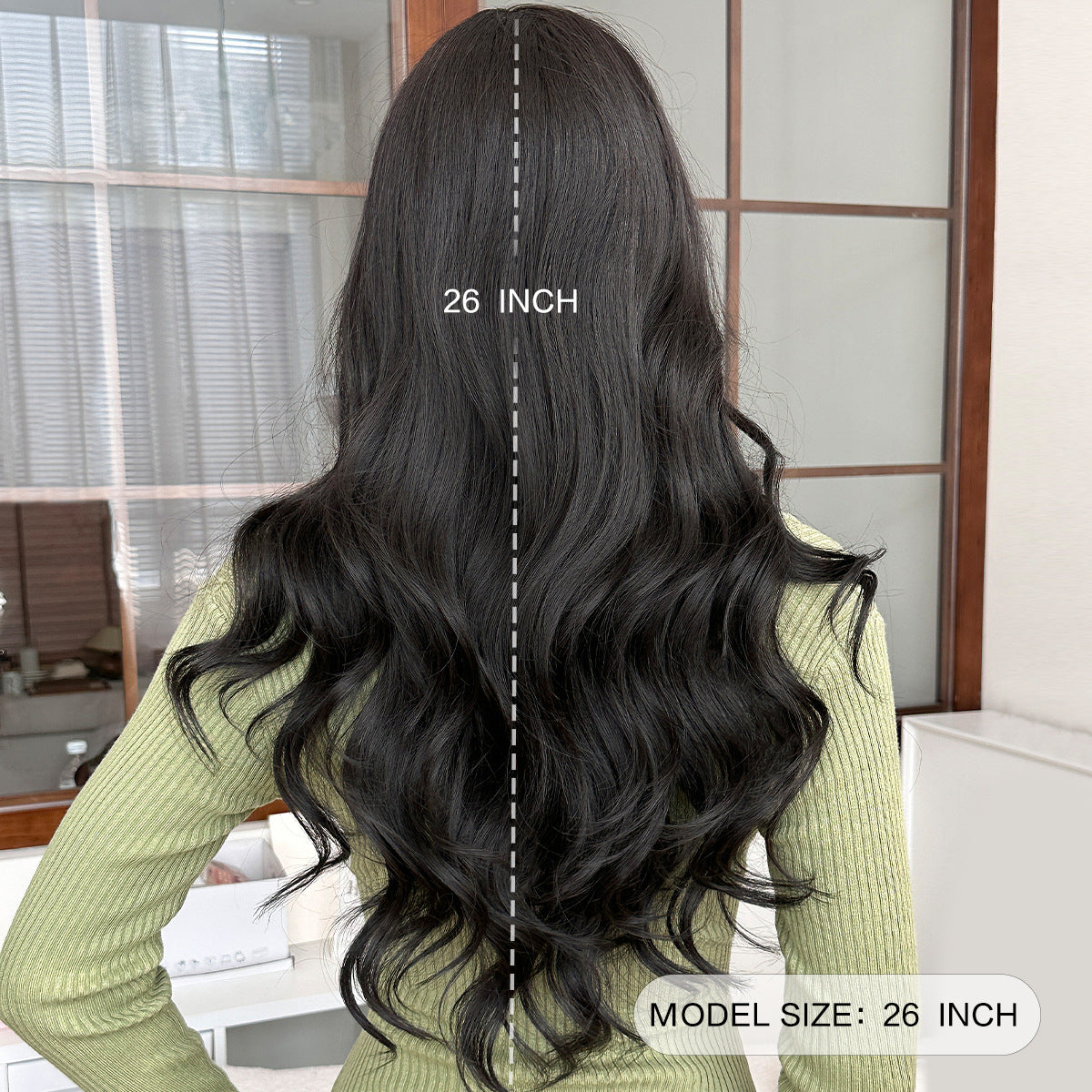 Female Natural Black Curly Hair Big Wave Straight Bangs Wig Long Curls