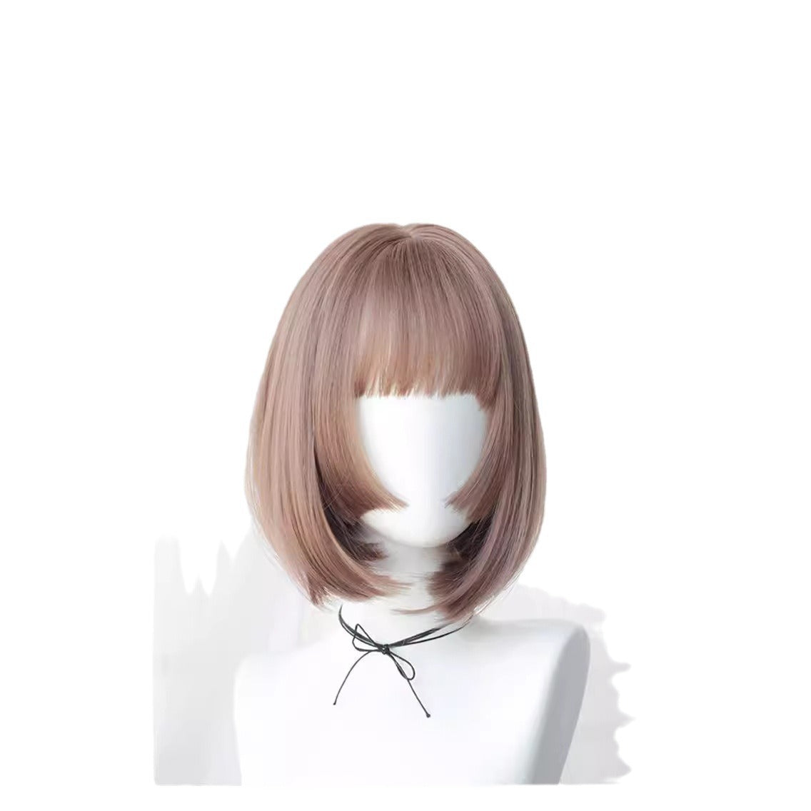 Female Head Round Face Gradient Pink Style Natural Simulation Age Wig Short Straight Hair