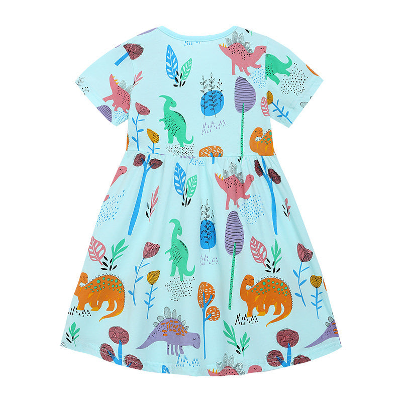 Children's Summer Princess Cartoon Printed Knitted Cotton Children's Dress